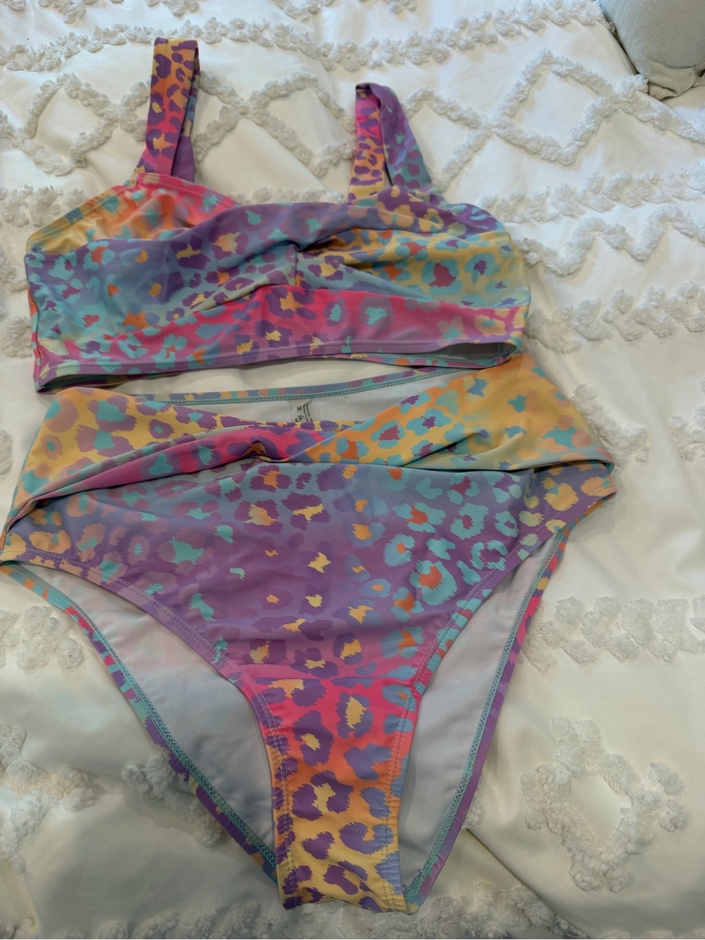 Multicolor Pastel Leopard Print High-Waist Bikini